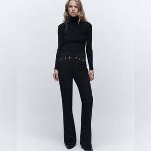 Zara Black Metal Button Flare Pants XS